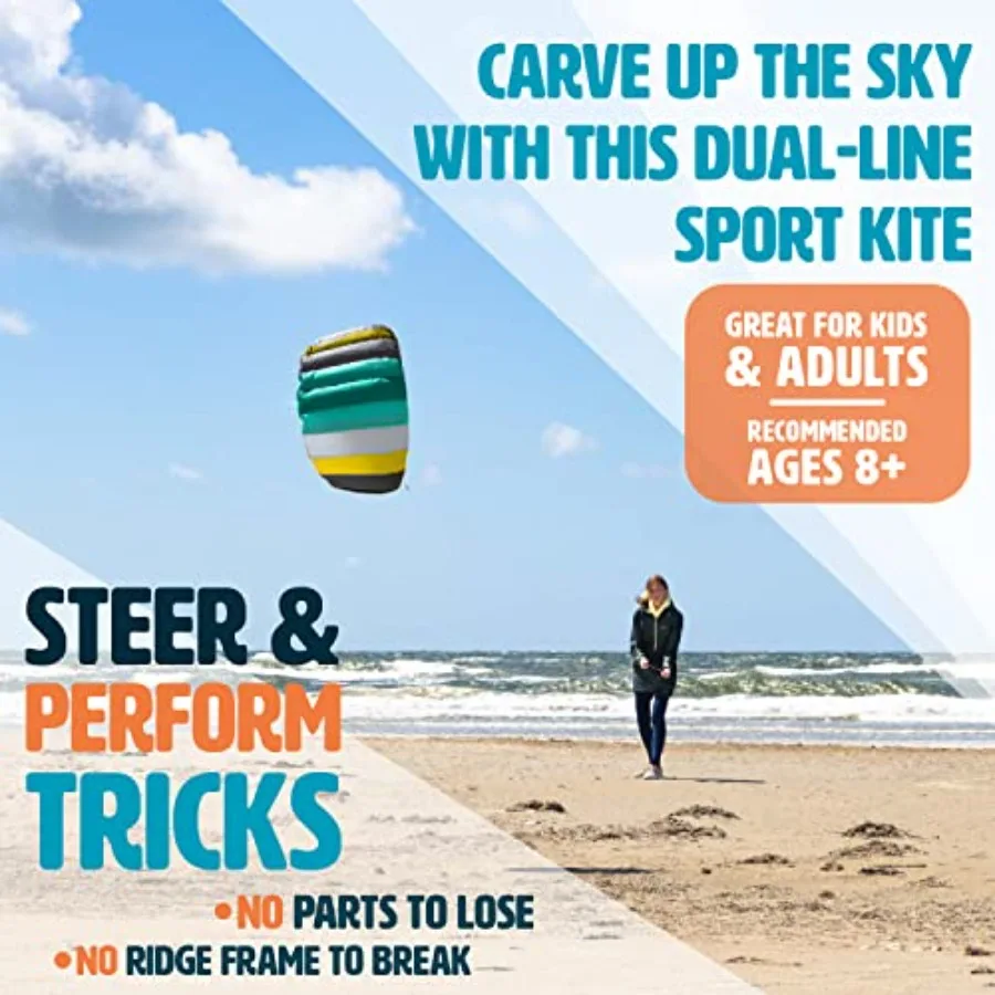 Symphony Beach III 1.3 Stunt Kite, Aqua, Dual Line Foil Sport Kite