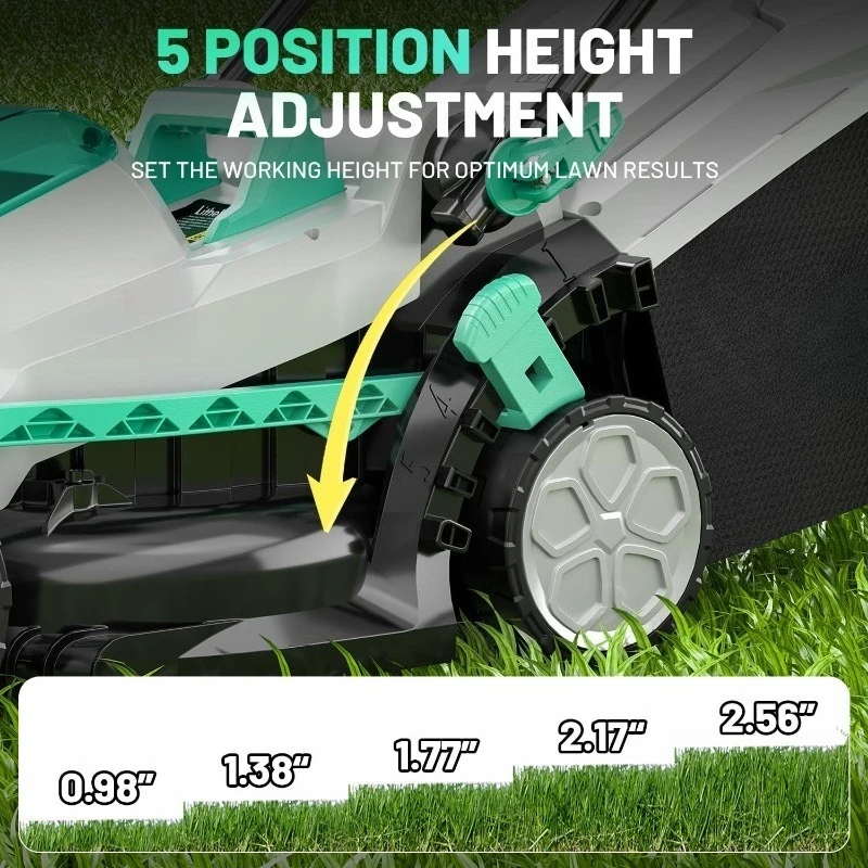 Mesin Pemotong Rumput Tanpa Kabel 20V 13", Mesin Pemotong Rumput Listrik untuk Taman, Halaman dan Pertanian, 5 Ketinggian, dengan Motor Tanpa Sikat, Baterai 4,0Ah