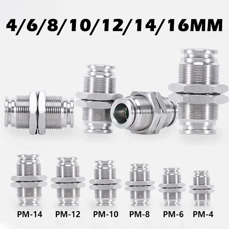 

10/50/200PCS PM 304 Stainless Steel Fitting Metal Pneumatic Quick Coupling 4 6 8 10 12 14 16mm Push In air Hose Connector