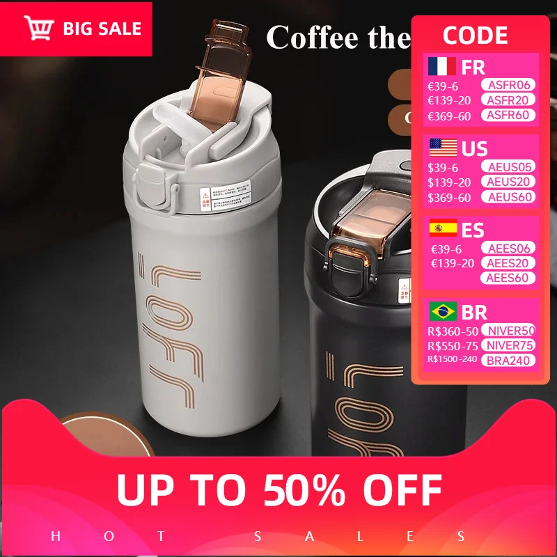 

1 portable coffee cup, 316 stainless steel vacuum hot and cold water straw for bicycles, outdoor sports and travel, leak-proof c