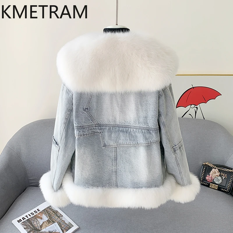 KMETRAM 100% طوق فرو الثعلب الطبيعي سعر مخفض الضوء الأرجواني الفراء الجلود الشتاء معطف الموضة 2025 manteaux hiver فام
