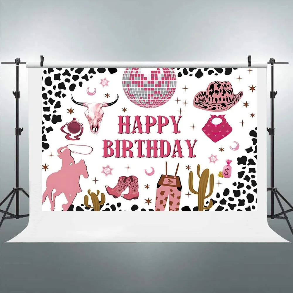 

Western Cowboy Theme Backdrop Vintage West Cowgirl Hat Cactus Happy Birthday Party Decor Banner Portrait Photography Background