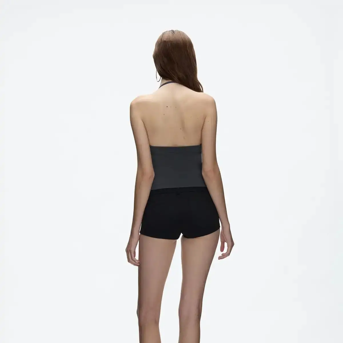 Tank Dark Gray Triangular Backless Tight-Fitting Halter Top Sexy Low V-Neck Off-Shoulder Halter Elastic Knitted Short Sports Vest - Image 6