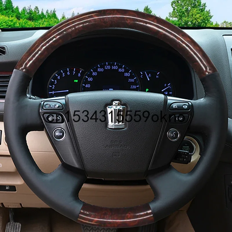 For Toyota Land Cruiser Prado CROWN Hand Stitched Car Steering Wheel Cover Imitation Peach Grain Leather Interior