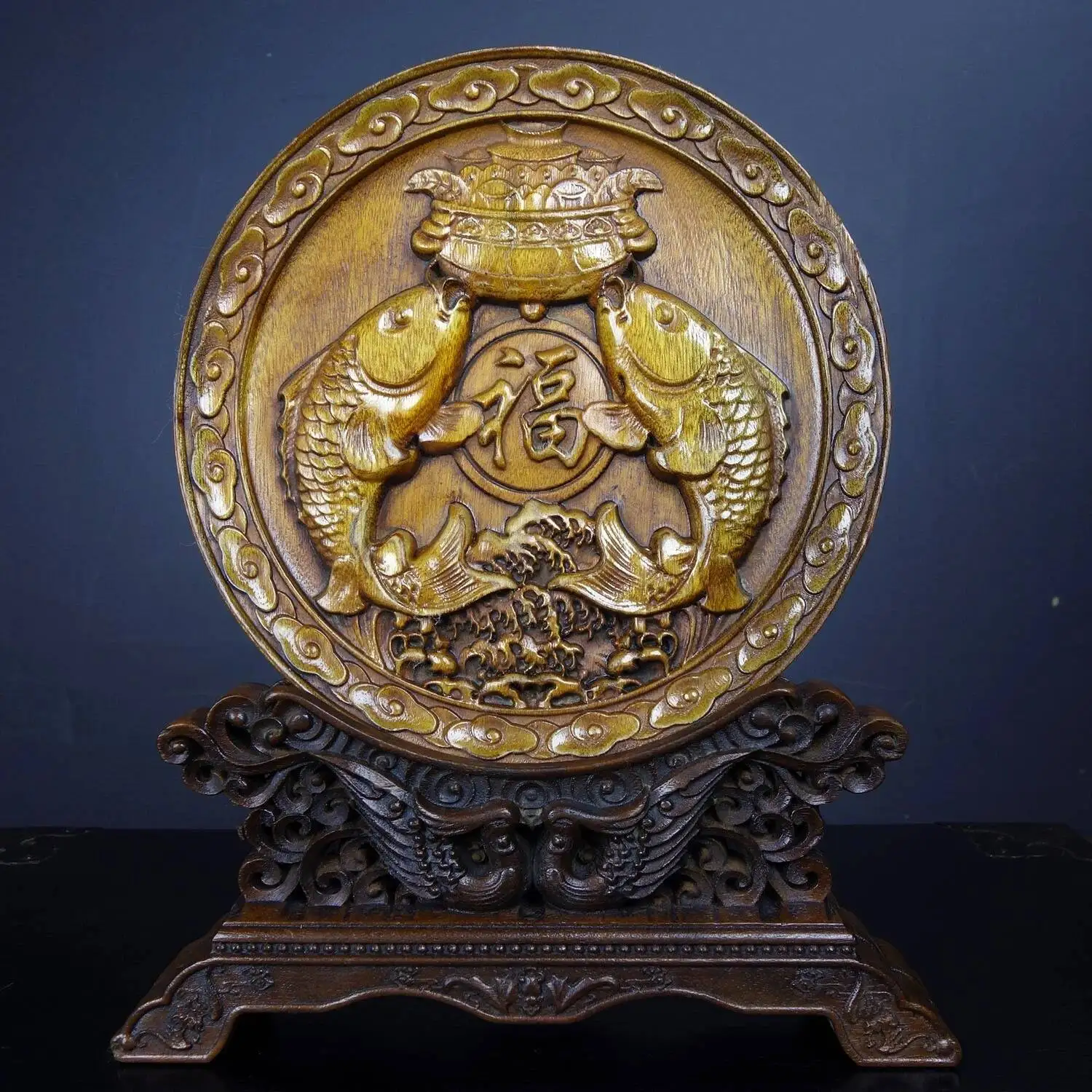 Antique Gold Silk Nanmu Panel Screen Decoration