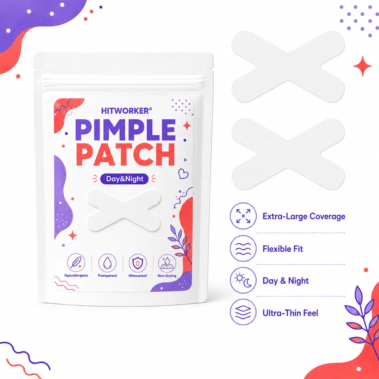 10PCS Extra Large Pimple Cover Patches, Clear-Look Hydrocolloid Beauty Patches For Day And Night Use, Easy Peel Spot Cover