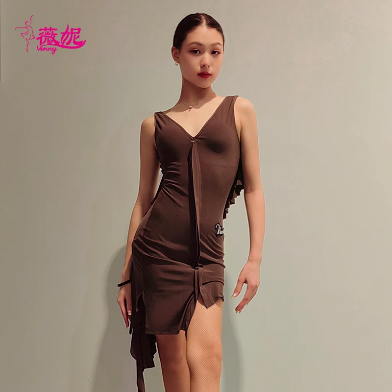 

Платье для латинских танцев Vennystyle для девочек и женщин, профессиональная стандартная универсальная тренировочная одежда, модный дизайн