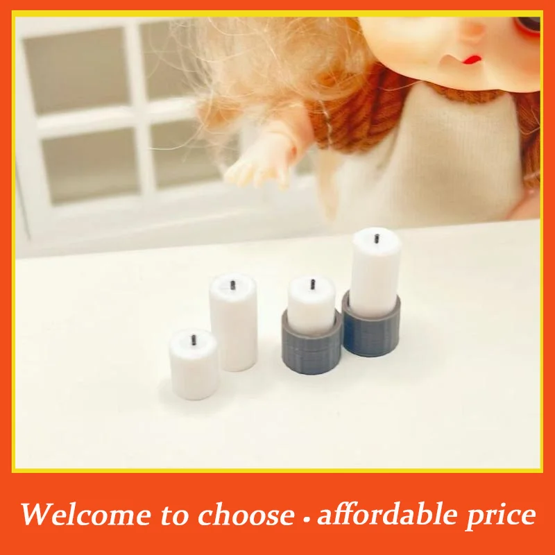 []4Pcs 1:12 Dollhouse Mini White Candle Miniature Tray Set Home Ornament Playhouse Toys Christmas Scene Decoration