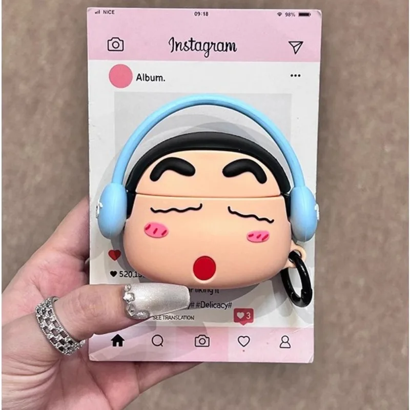 تلوين شينشان AirPods جراب هاتف 1 2 3 Airpod Pro ثلاثية الأبعاد المفاتيح أنيمي شخصية Wireles بلوتوث سماعة الغطاء الواقي هدية