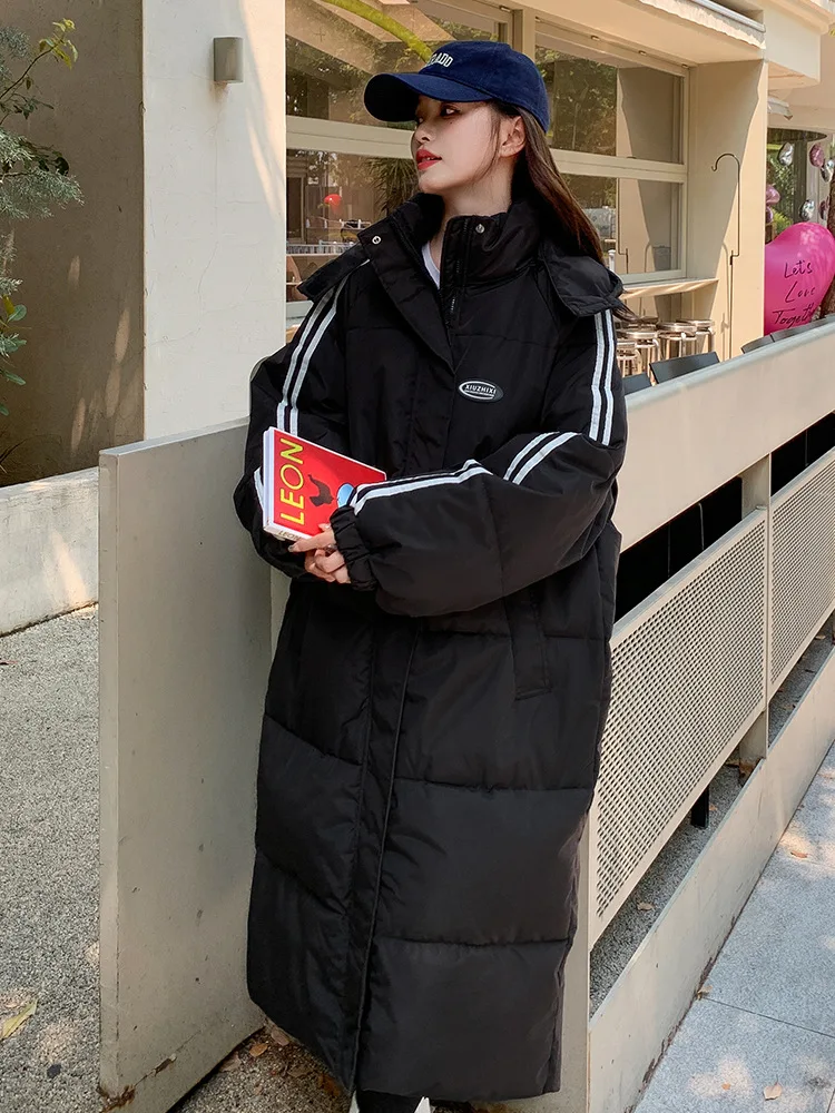 

Женская парка с капюшоном, длинная теплая ветрозащитная куртка-пуховик на молнии с длинным рукавом, одежда для снега, Осень-зима