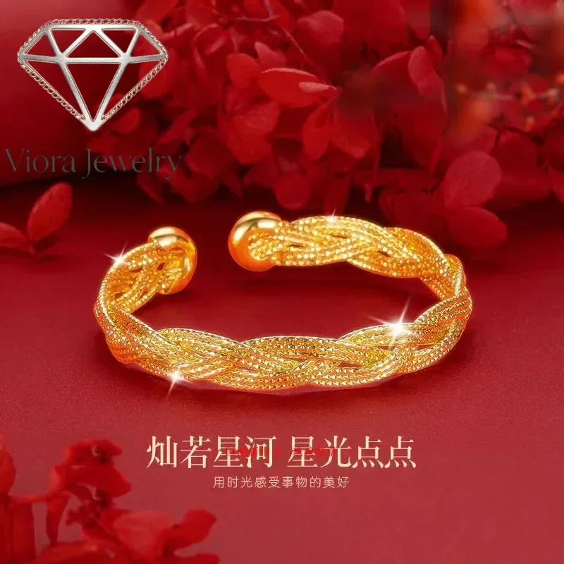 Viora Jewelry 9999 24K Real Yellow Gold Bohemian Flash Bracelet, High - end Light Luxury Open for All - occasion Use