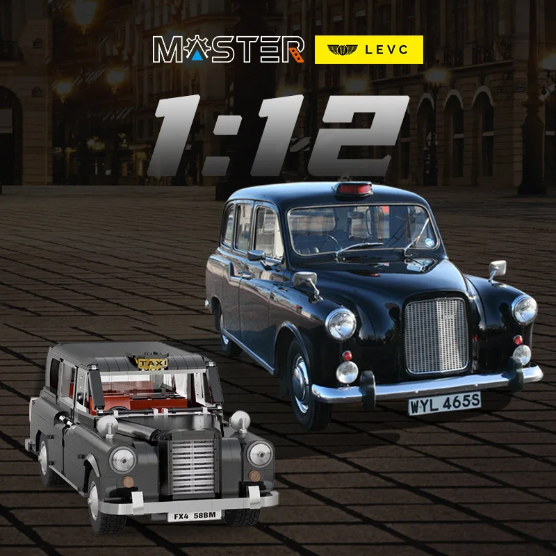 Technical 1958 Austining Retro Car LEVC Building Block England City Taxi 1:12 Scale App Rc Brick Radio 2.4ghz Remote Control Toy