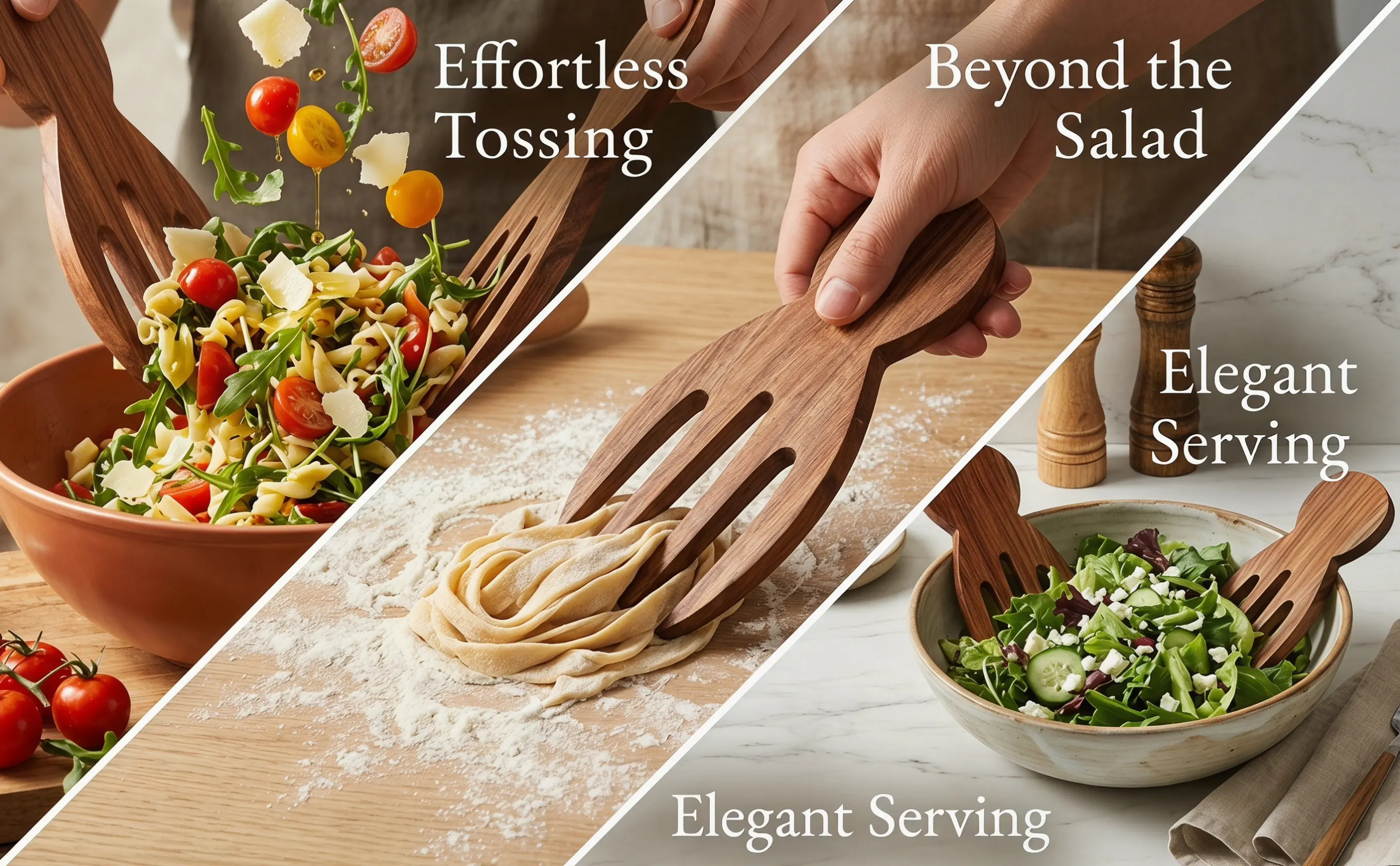 2Pcs Wood Salad Hands Premium Quality Salad Tossing Forks and Spoons for Mixing Serving Kitchen Use Pasta Servers