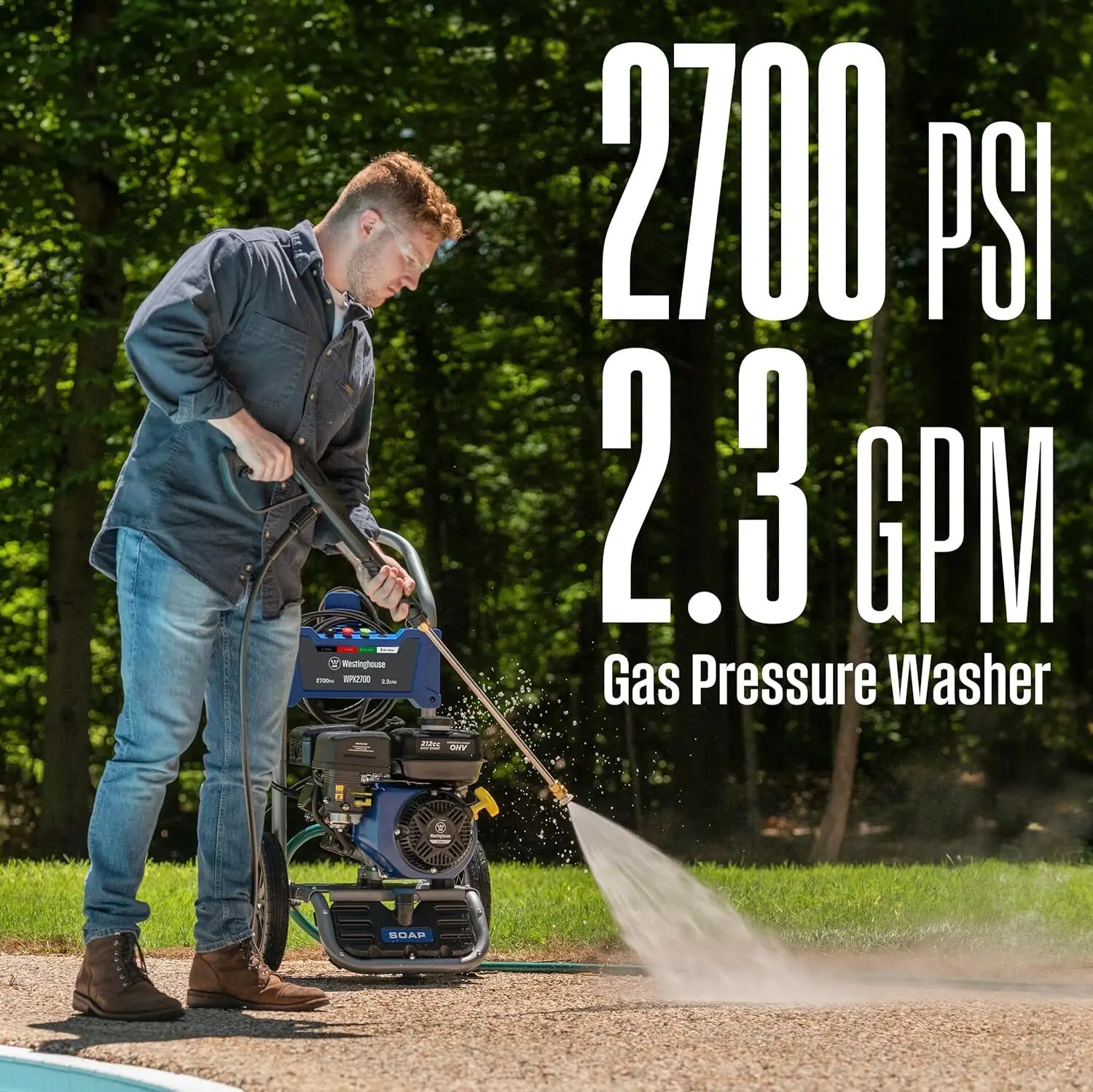 WPX2700 Gas Pressure Washer, 2700 PSI and 2.3 Max GPM, Onboard Soap Tank, Spray Gun and Wand, 4 Nozzle Set, for Car