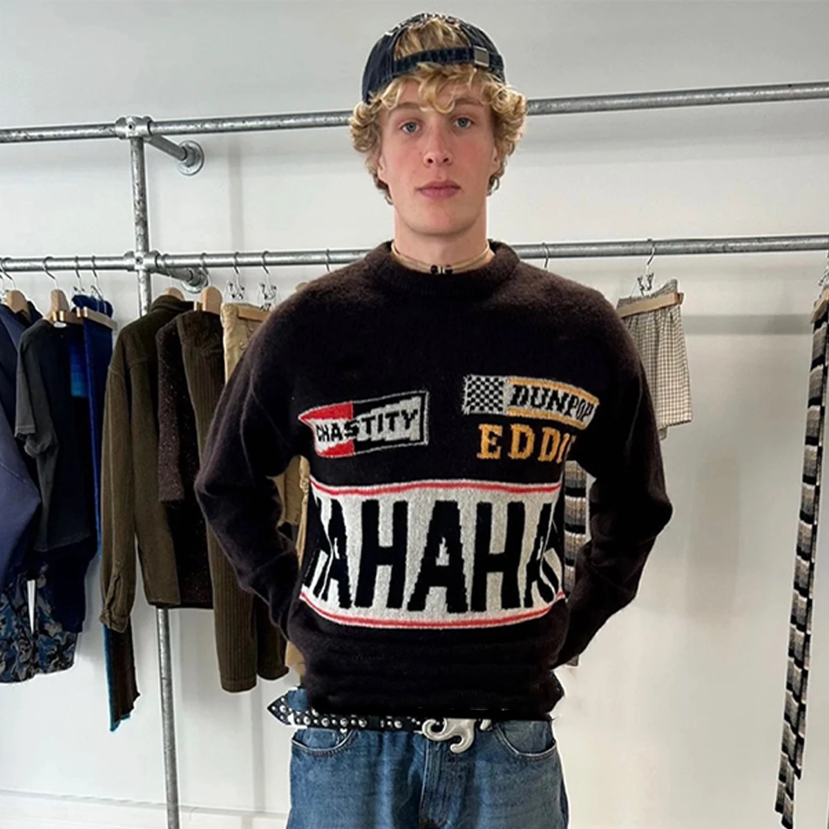 

NIGO мужской осенне-зимний коричневый жаккардовый вязаный свитер с буквами, модный повседневный уличный трендовый пуловер, свитер # NGTOP12171