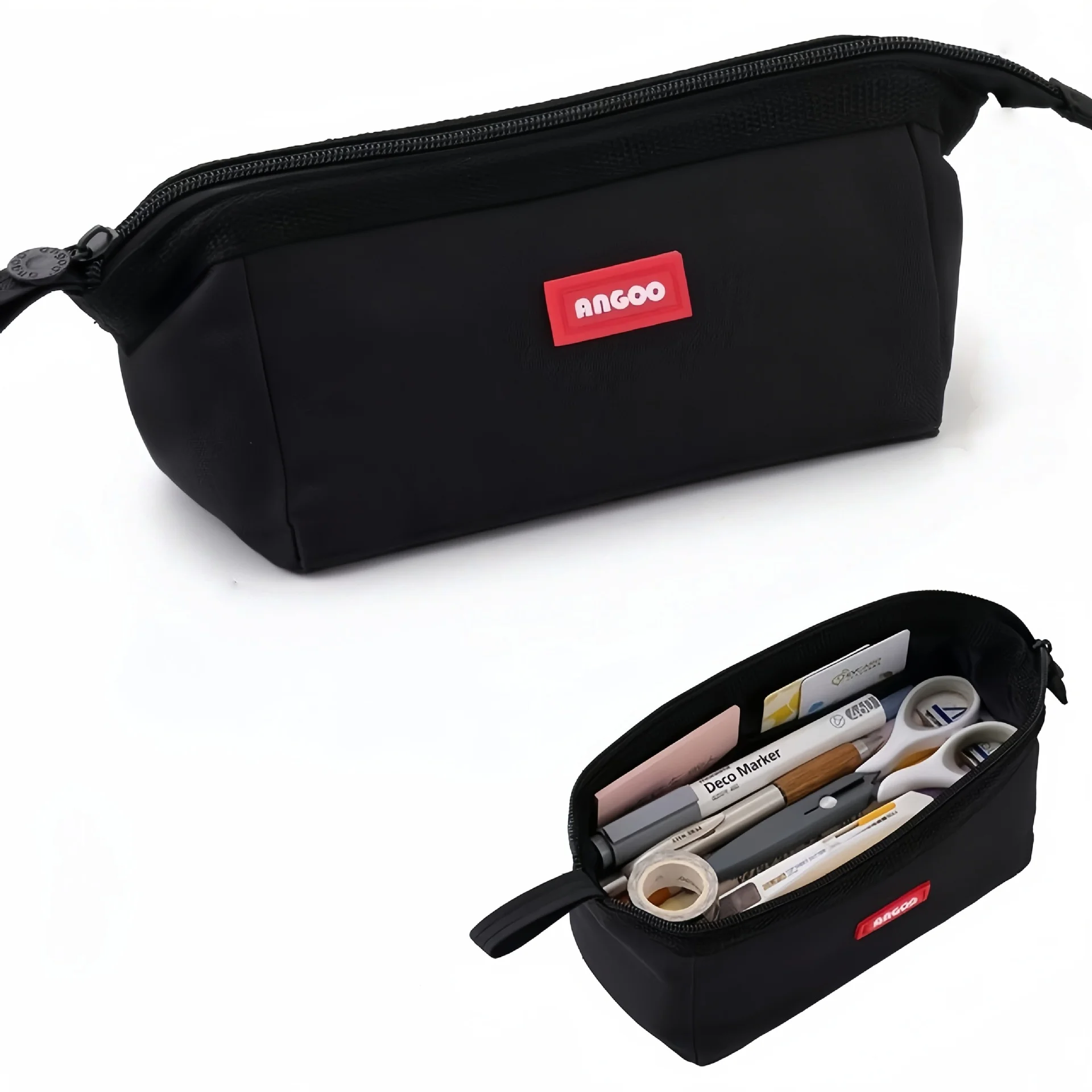 Large Capacity Pencil Case, Minimalist Stationery Bag with Tag, Portable Student Pen Storage Pouch