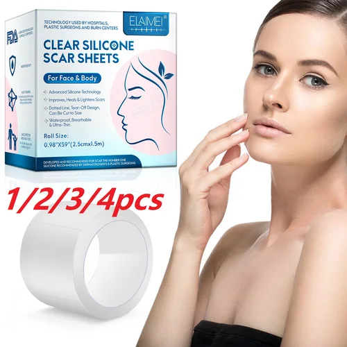 Parches de silicona para cicatrices, cinta para cirugía, 2,5 cm x 1,5 m, portátil, multifuncional, impermeable, reparación de la piel, promoción del crecimiento, 1-4 Uds.