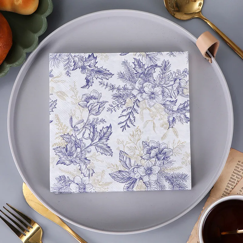 20pcs/bag Classic Flower Printed Napkins Disposable Paper Wedding Birthday Party Tableware Decoration