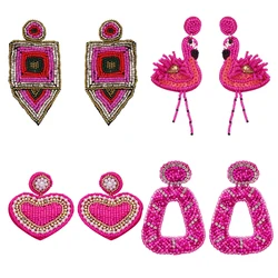 FLOLA Handmade Big Geometric Beaded Earrings for Women Bohemian Statement Earrings Boho Jewelry oorbellen hangers ersu14