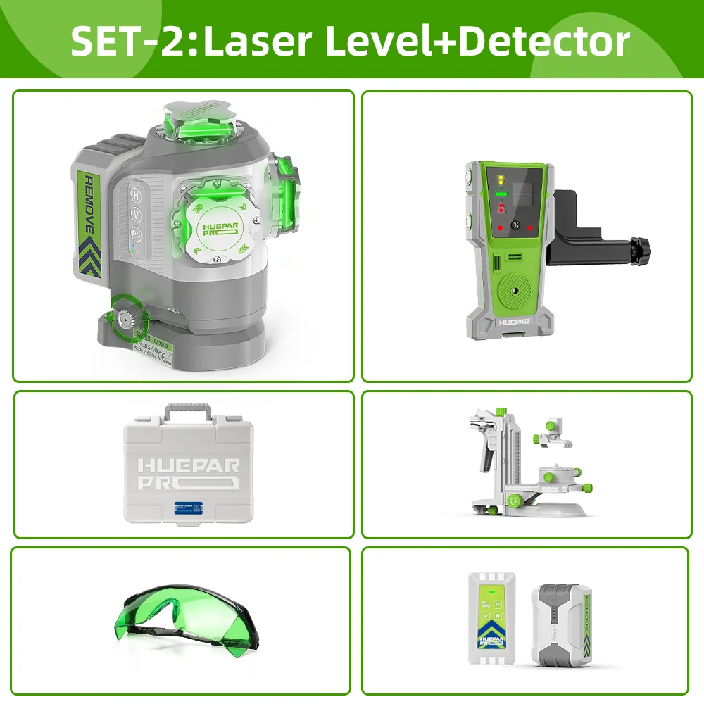 Huepar Pro Outdoor Laserwaterpas Zelfnivellerend Vaste-punt Pivot-uitlijning ±2mm Hoge Nauwkeurigheid Laserwaterpas 8000mAh Li-ion Batterij