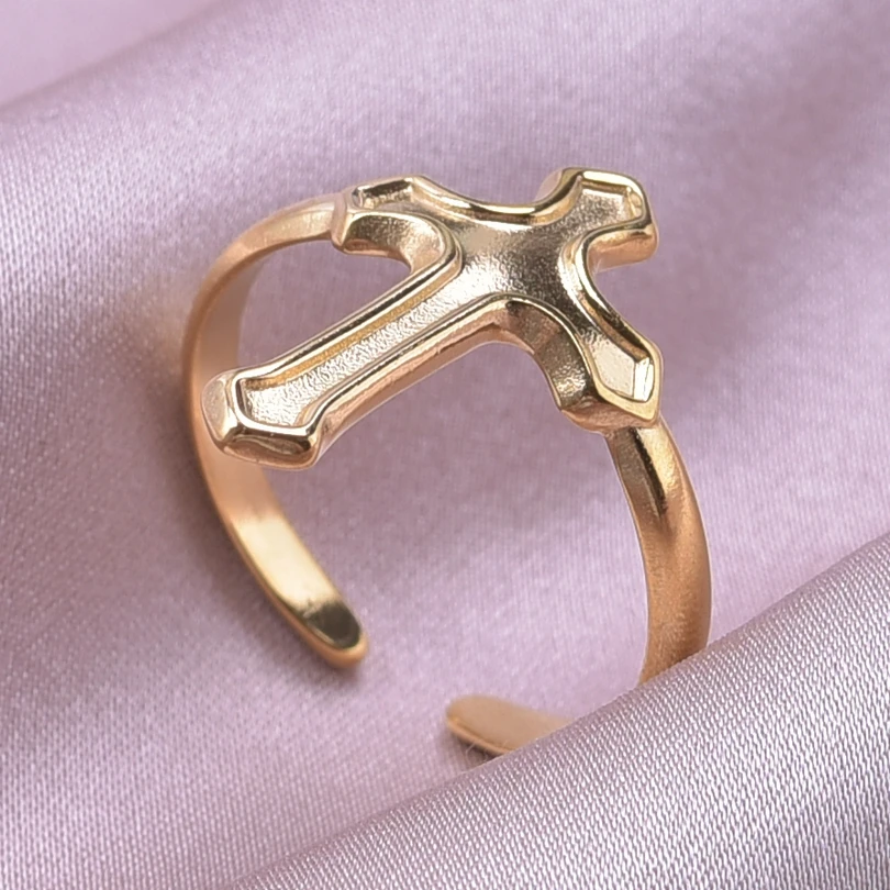 Bague 18k Gold Plated Open Adjustable Stainless Steel Rings For Women Men Accessories Cross Shell Plant Leaf Ring Finger Jewelry