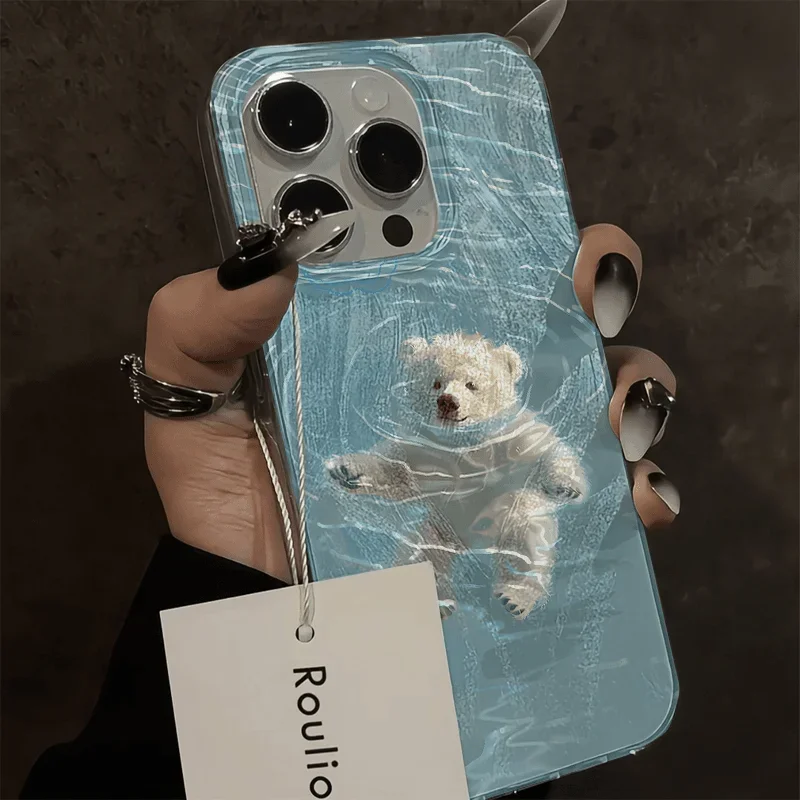 for IPHONE case 16 15 14 13 12 11 PRO MAX 7 8 PLUS X XR XS MAX Swimming bear feather yarn soft edge anti-drop and shock-proof