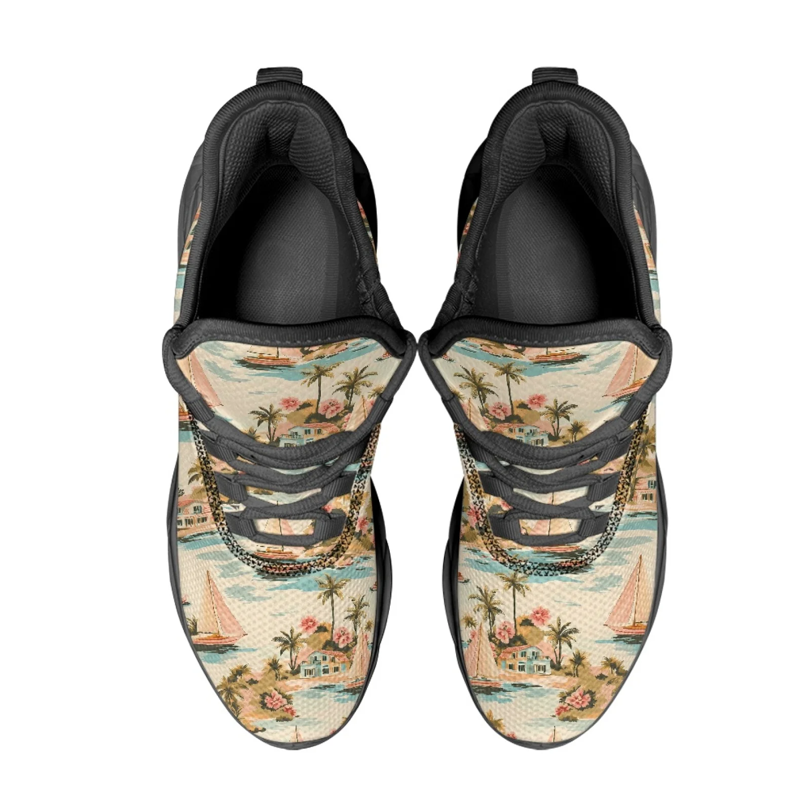 PENSTROLL Tropical Sail & Palm Men's Fashion Sneakers Mesh & EVA Men's Running Shoes Casual Athletic Trainer for Walking
