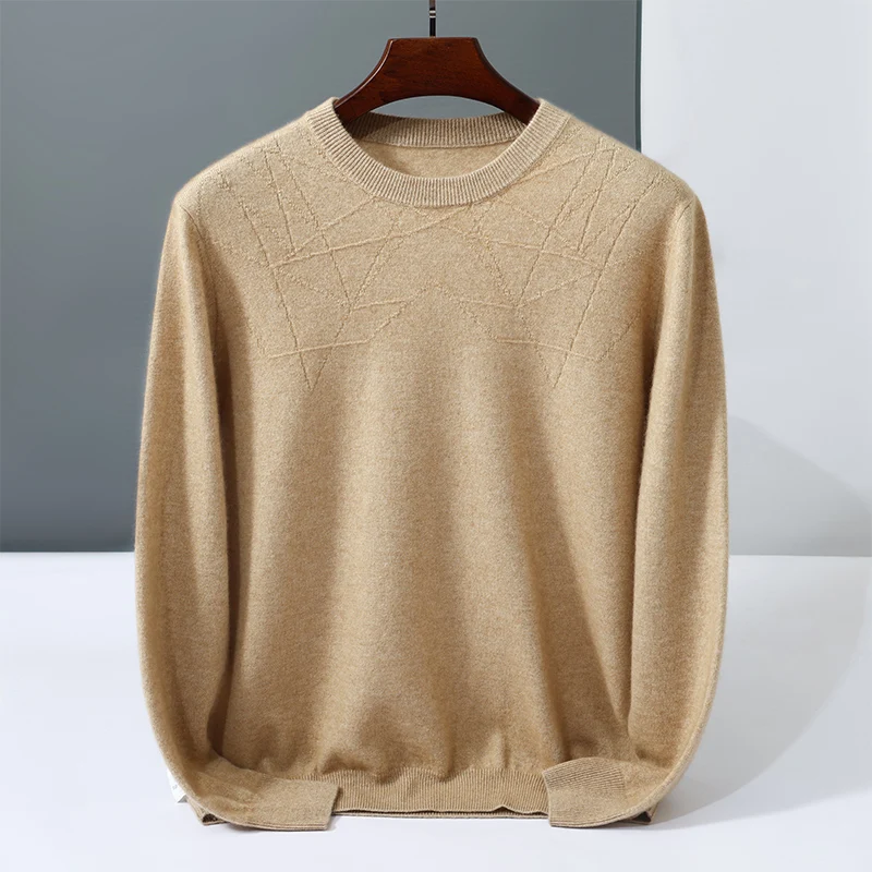 

Choice Light Luxury New Men Sweater Autumn Winter 100% Goat Cashmere O-Neck Pullovers Men Large Size Knitwear Youth Jumper Tops