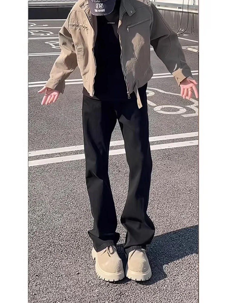 

American Retro Knife Jeans Men's Straight Leg Slim Fit High Street Vibe Casual Jeans mid High Waist Iron Free Denim