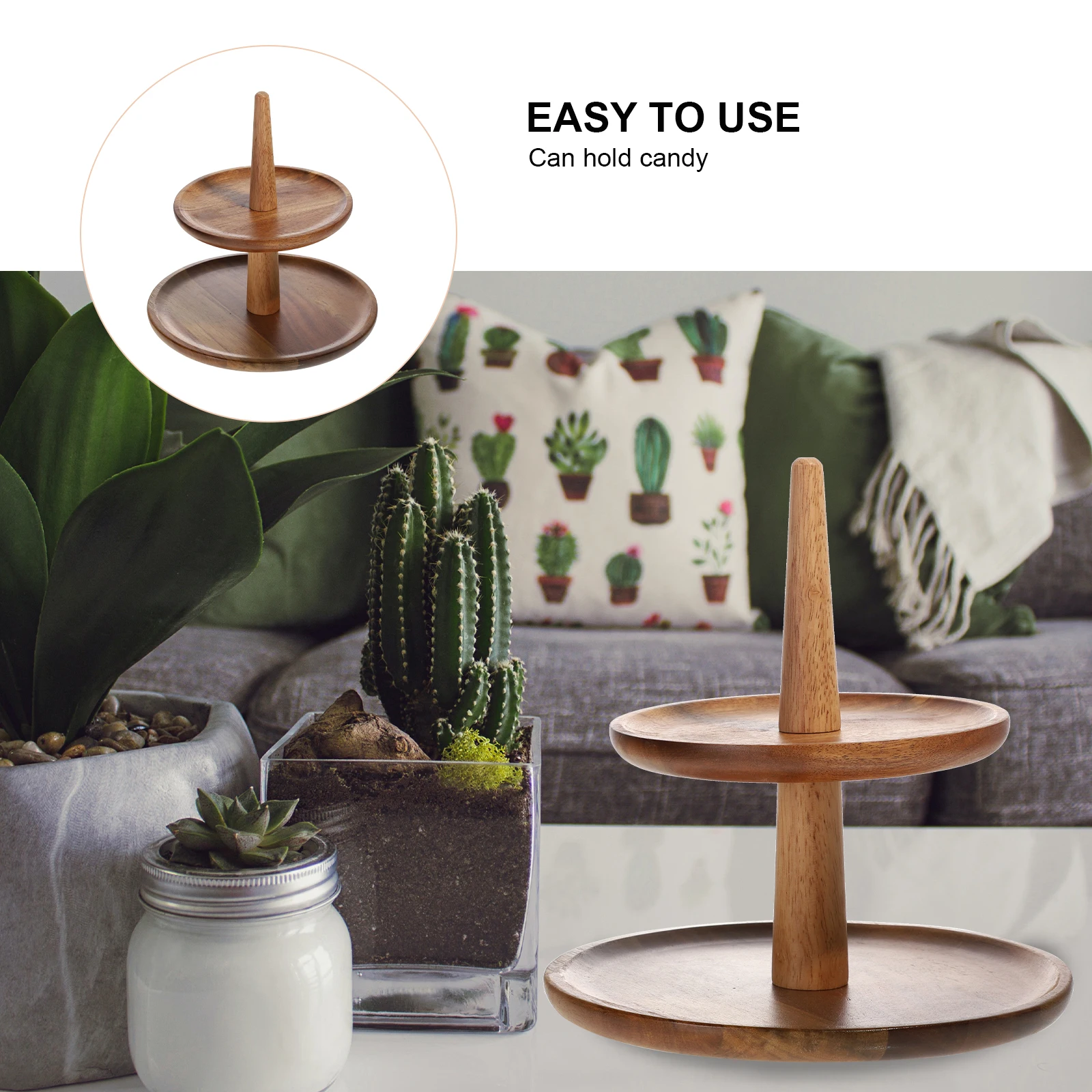 

1pc Wooden Snack Plate Double Layer Design Candy Serving Dried Fruit Storage Tray Desktop Organizer Buffet Food Tray Fruit