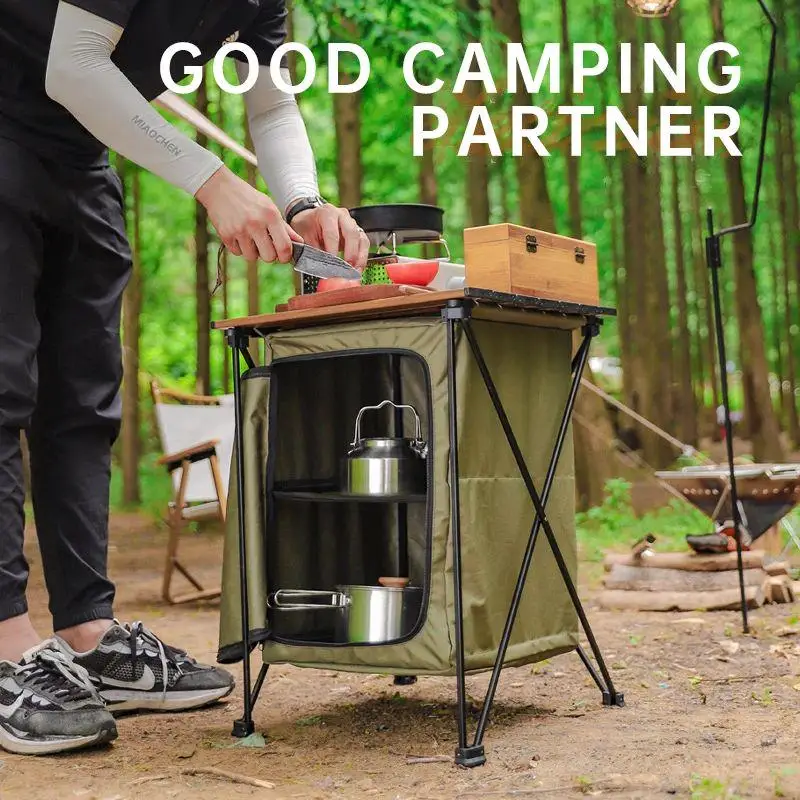 Outdoor Camping Multifunctional Storage Rack, Foldable Outdoor Cooking Cabinet, Portable Picnic Storage Table