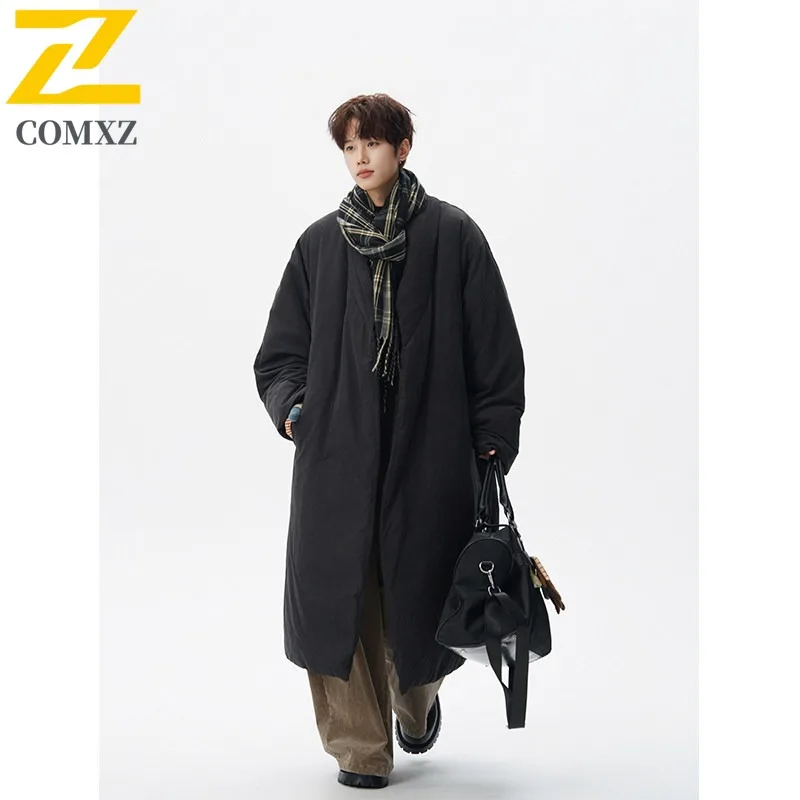 

Extra Long Japanese Style Down Jacket Plush Surface White Duck Feather Filled Fashion Coat Solid Color Korean Parka Overcoat