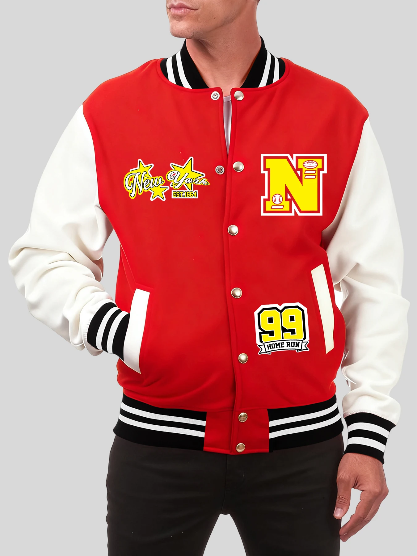 

Shining Star New York City Printed Men Jackets American Colorful Baseball Uniform Cotton Loose Clothes Autumn Vintage Sportswear