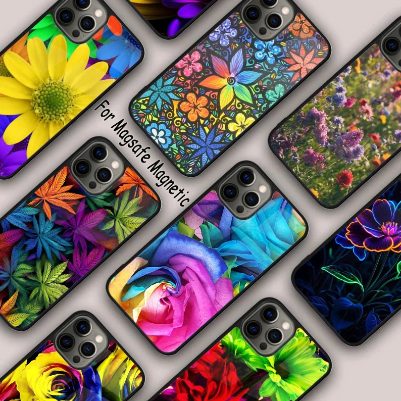 

Flower Rainbow Colour Pattern Magnetic Phone Case For APPLE iPhone 16 14 13 12 11 Pro Max 15 Plus Wireless With MagSafe Cover