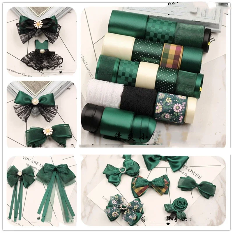 2021 New Green and purple series grosgrain ribbon set diy girl hair accessories material accessories kit to diy hair bow ribbon