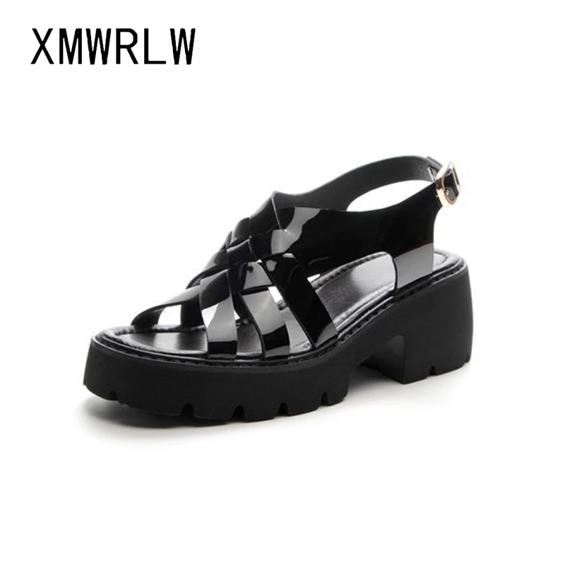 

XMWRLW Women's Summer Sandals 2022 Genuine Leather Fashion Square Heel Female Shoes Sandals Rubber Sole Women Summer Sandal