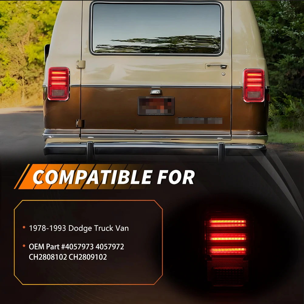 2X Rear Tail Light Brake Light Backup Light Reverse Light W/LED For 1978-1993 Dodge B100 150 200 250 Plymouth PB100 150 200 250