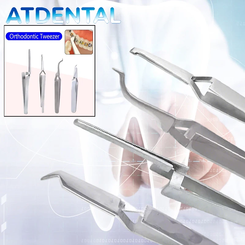 2pcs Dental Ortho Weingart Utility Pliers Bracket Positioning Tweezers Angled Tip Brace Bonding Tool for Buccal Tube Orthodontic