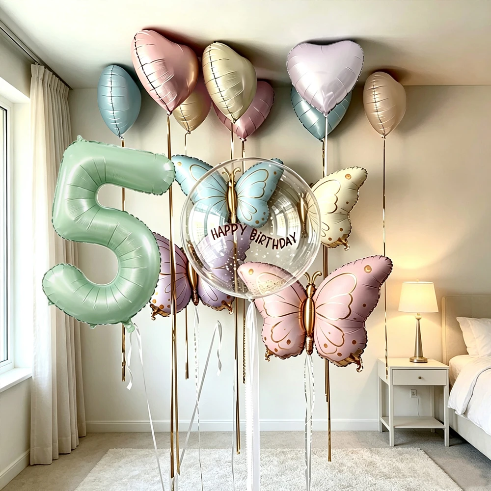 Green Digital butterfly Balloons, Pink, Blue, Purple, and Milky White Love Balloons Suitable for Birthday, Baptism, and Wedding
