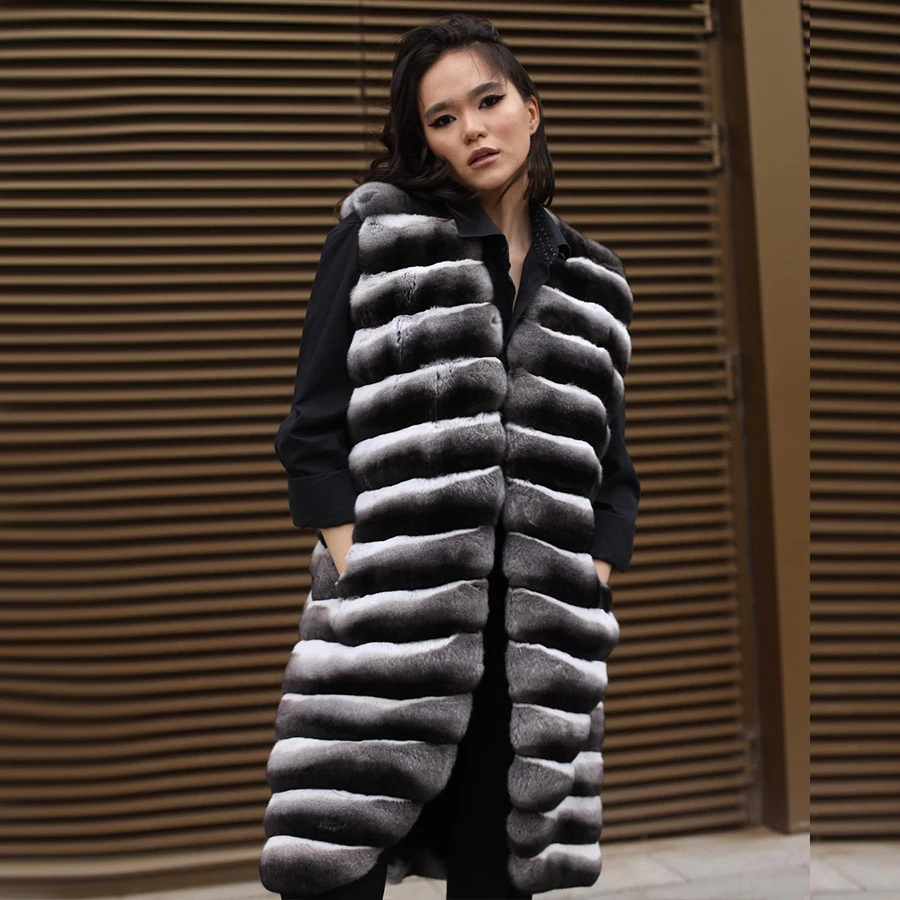 Fur Coat Women Chinchilla Real Rex Rabbit Fur Vest With V-Necked Natural Fur Vests Luxury New Outerwears