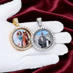 Custom Photo Necklace For Men Rotating Double-Sided Medallions Spinning Pendant Bling Iced Out Hip Hop Jewelry