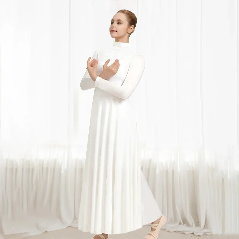 

Women's Long Sleeve Praise Dance Dress Loose Fit Full Length Worship Liturgical Costume Free Cropping Folding Collar