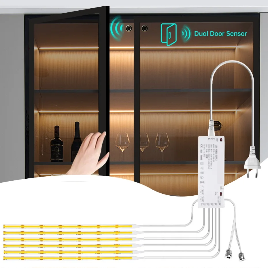 

DC 24V COB Светодиодная лента AU EU US UK Plug с датчиком движения двери Светодиодная лампа для шкафа для освещения витрины гард