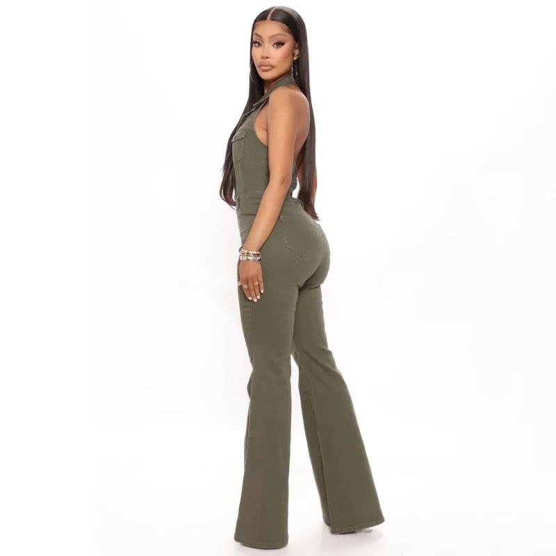 Women's New Fairy Spring Autumn Jumpsuits Pants New Button Pocket Backless Lapel Simple Leisure Comfortable Harajuku Versatile