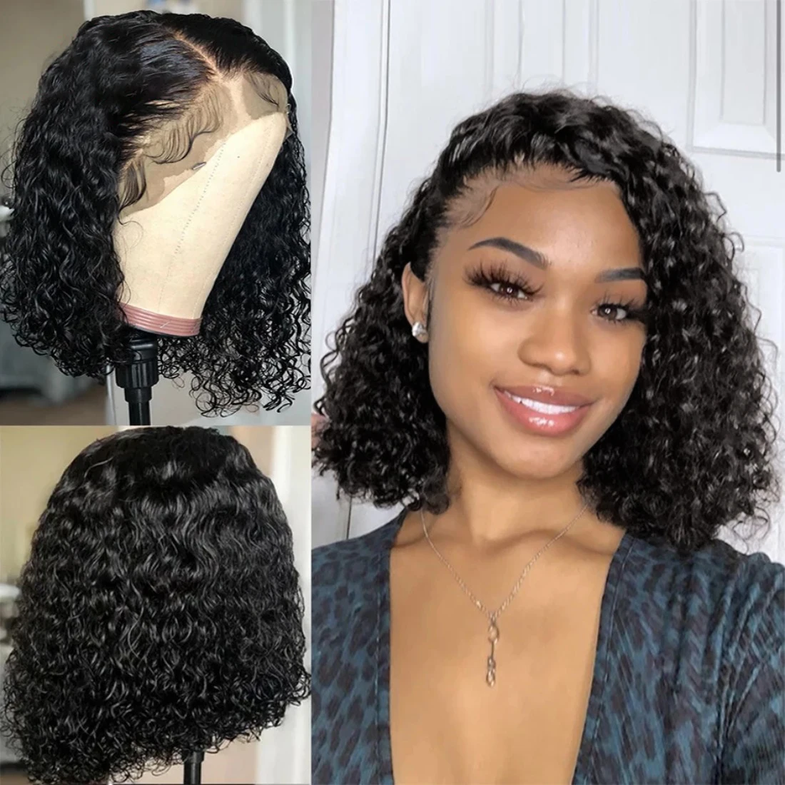 

Парик Bob Wig из натуральных волос с водной волной, короткий, кудрявый, с кружевной передней частью 13x4, для женщин, предварительно проработанный, бразильский.