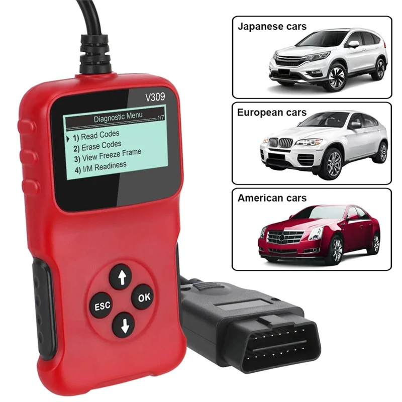 【Must-Haves】OBD2 OBDII V309 Scanner Automotive Wipe/Reset Trouble Code Reader Diagnostic Tool Works On Most 1996 And Newer Vehic
