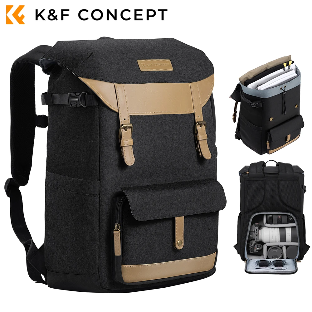 

Рюкзак K & F Concept для фотоаппарата, дорожная сумка с отделением для ноутбука и дождевиком для зеркальных камер, черный