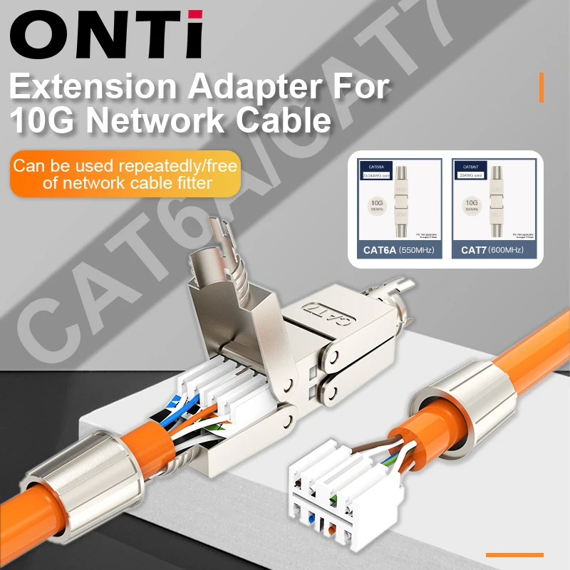 ONTi-Cable Extender Junction Adapter, RJ45 Lan Cable Extension Connector, Full Shielded Toolless Connection Box