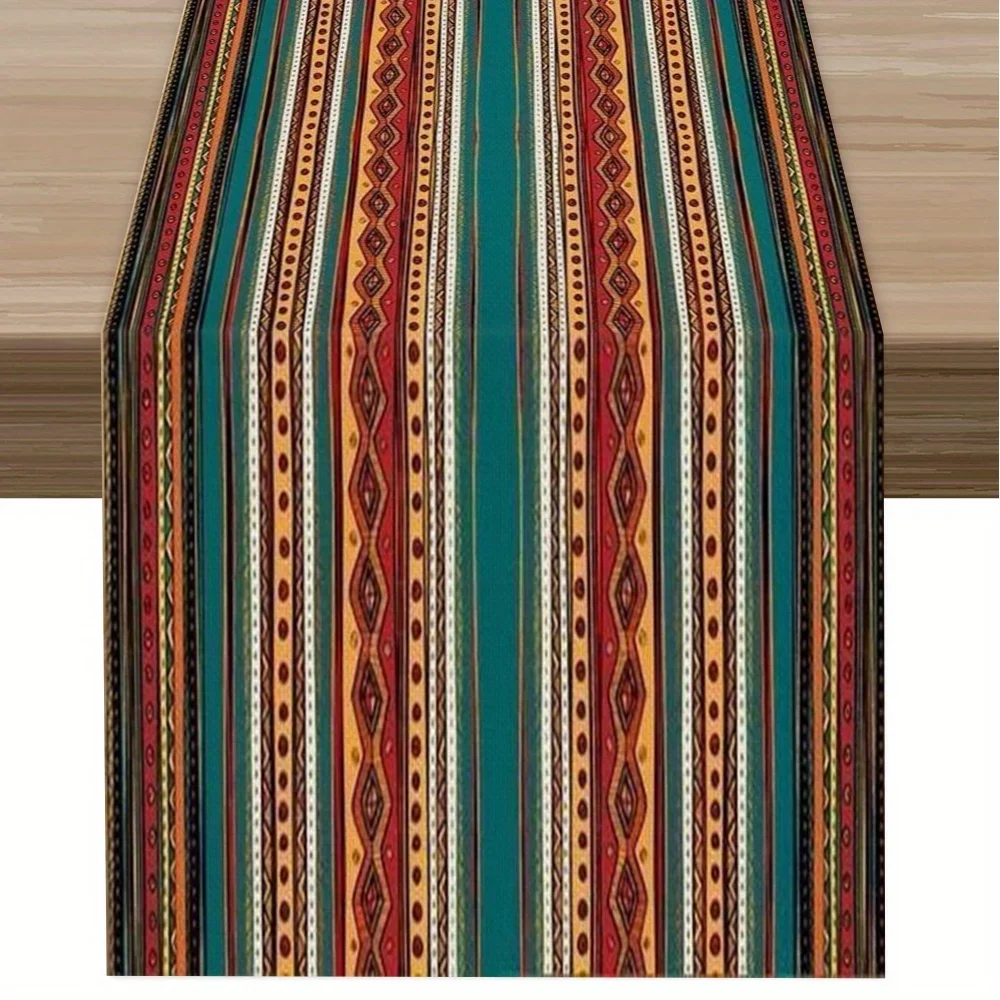 1 Stück Bohemian Vintage Ripple Geometrisches Muster Tischläufer – perfekt für den täglichen Gebrauch, Esstischdekoration