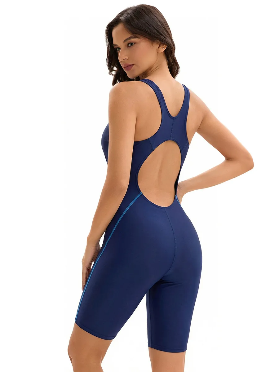 2026 New European American Sexy Backless One Piece Swimsuit Women Sleeveless Beach Knee-Length Conservative Swimwear Wholesale